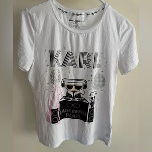 KARL LAGERFELD PARIS Logo Graphic Tee White Size XS Pre Owned